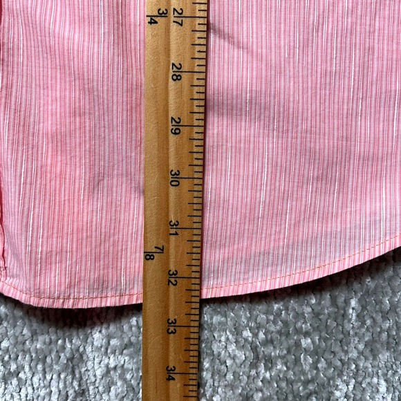 Mens XL Striped Button Down Shirt Floral Trim Long Sleeve Pink Lightweight Linen - Picture 5 of 7